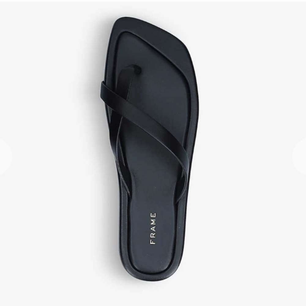 Frame Denim Black Square-Toe Leather Slide Sandals
